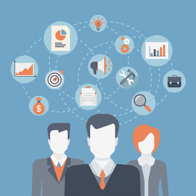 Trabajo en equipo lluvia de ideas equipo de profesionales ganadores de éxito, mano de obra corporativa, departamento de la empresa, cooperación del personal, concepto de liderazgo diseño plano ilustración.