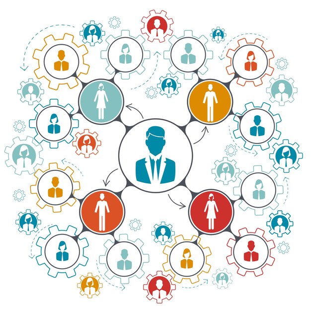Trabajo en equipo de personas de negocios. Jerarquía de la estructura de gestión del trabajo en equipo en la empresa.
