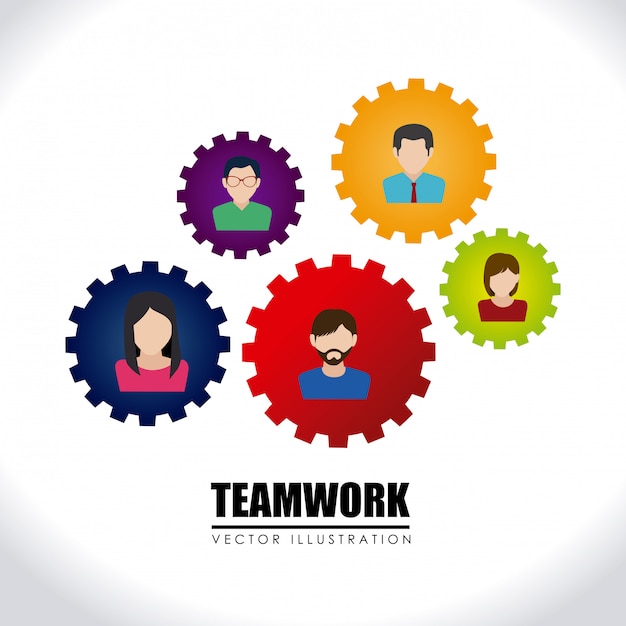 Trabajo en equipo sobre blanco