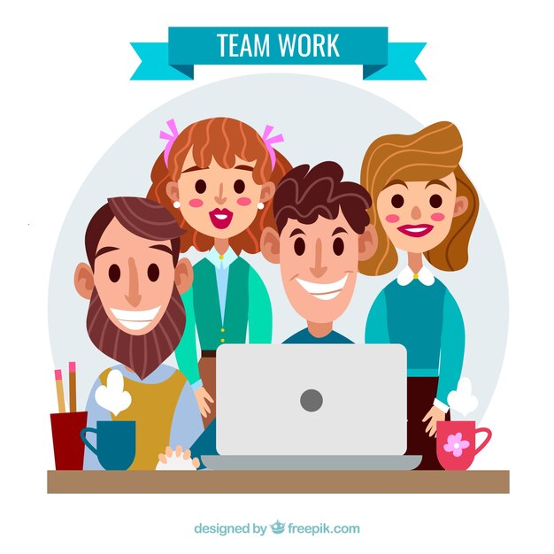Trabajo en equipo con trabajadores jóvenes felices