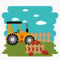 Vector gratuito tractor en la escena de la granja