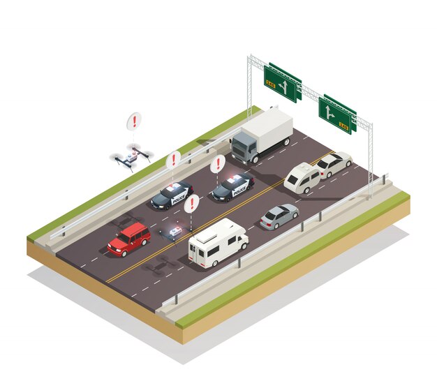 Tráfico de ciudad inteligente isométrico