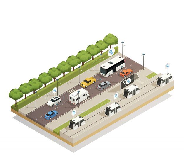 Tráfico de ciudad inteligente isométrico