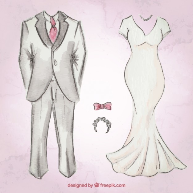 Vector gratuito traje de novio y vestido dibujados a mano