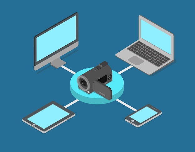 Transmisión de video en línea Internet media plana isométrica