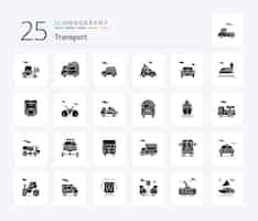 Vector gratuito transporte 25 paquete de íconos de glifos sólidos que incluye transporte de viajes, transporte de automóviles, transporte de trenes