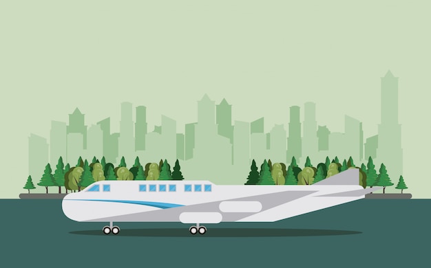 Transporte comercial pasajeros avión dibujos animados