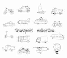 Vector gratuito transporte conjunto de iconos doodle