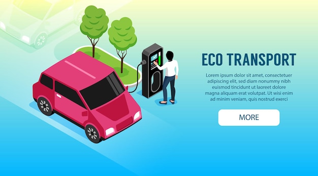 Transporte ecológico con mujer cargando su ilustración de coche eléctrico