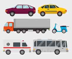 Vector gratuito transporte logístico set vehículos