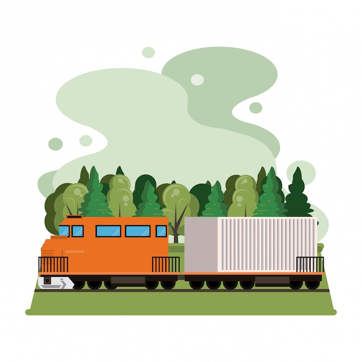 Vector gratuito transporte mercadería logística carga tren dibujos animados