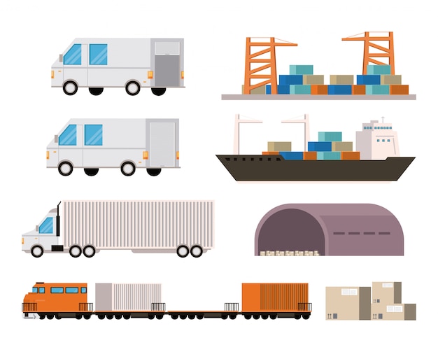 Transporte mercancía carga logística caricatura