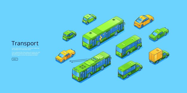 Transporte web isométrico banner diferentes autos