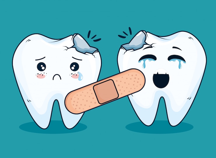 Vector gratuito tratamiento de medicina dental con banda de ayuda