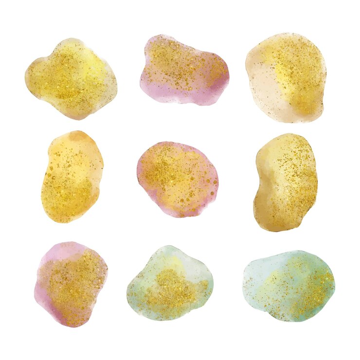 Vector gratuito trazos de pincel de acuarela con oro y brillo.