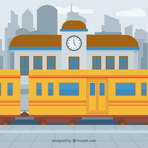 Tren amarillo en la ciudad