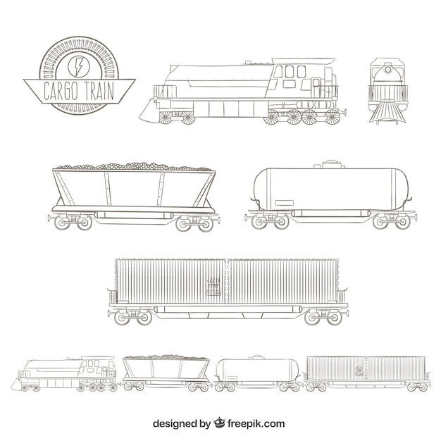 Vector gratuito tren de carga esbozada