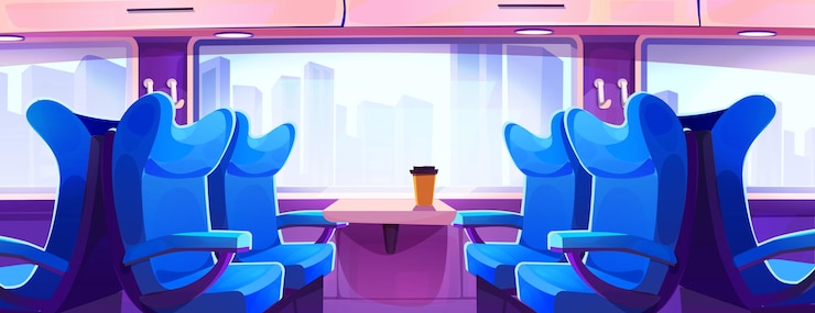 Vector gratuito tren dentro con asientos junto a la ventana