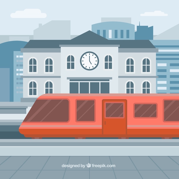 Tren rojo en la ciudad