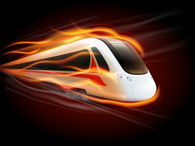 Tren de velocidad fuego fondo negro diseño