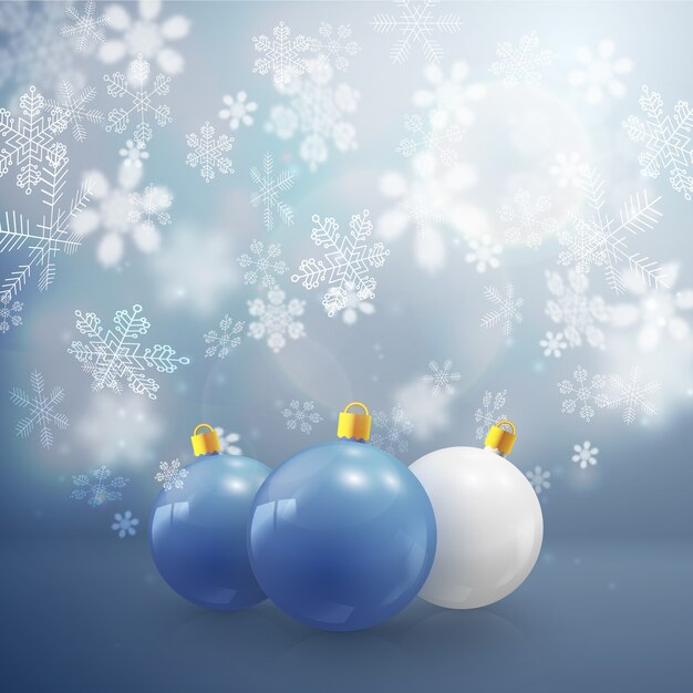 Tres adornos y copos de nieve de diferentes formas ilustración vectorial plana