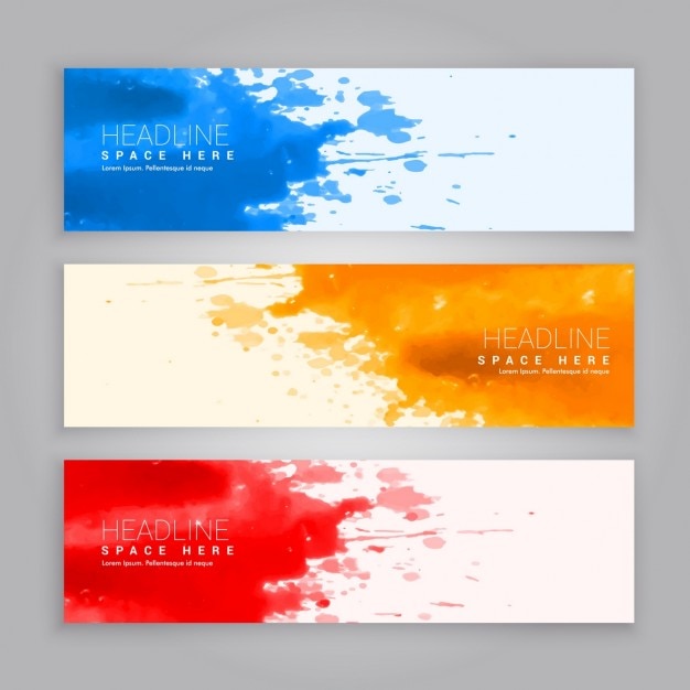 Tres artísticos banners con acuarela