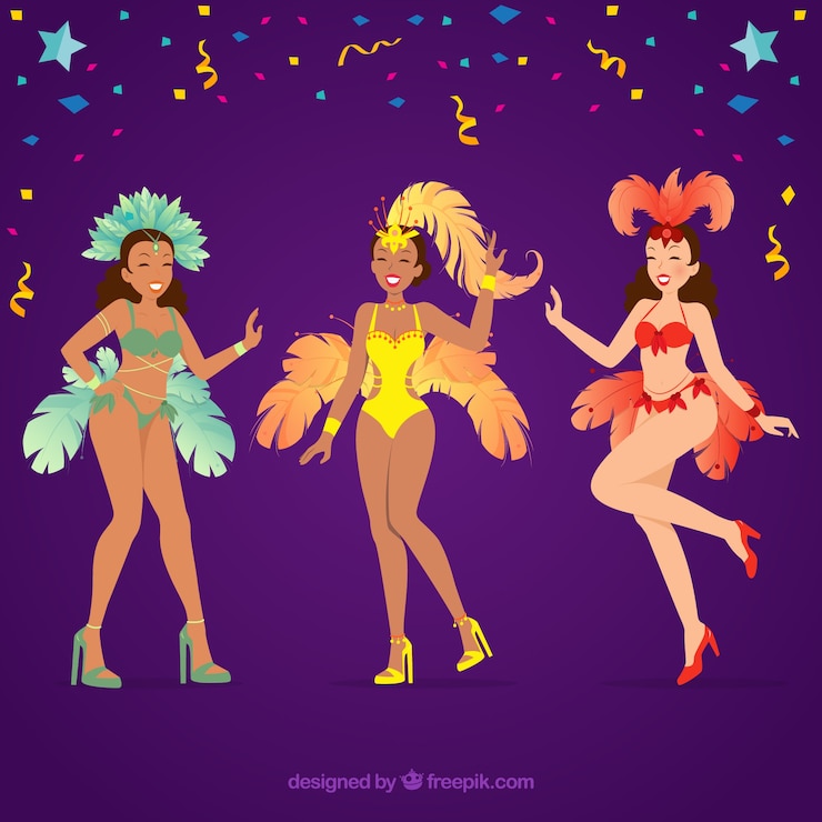 Vector gratuito tres bailarines de carnaval brasileño