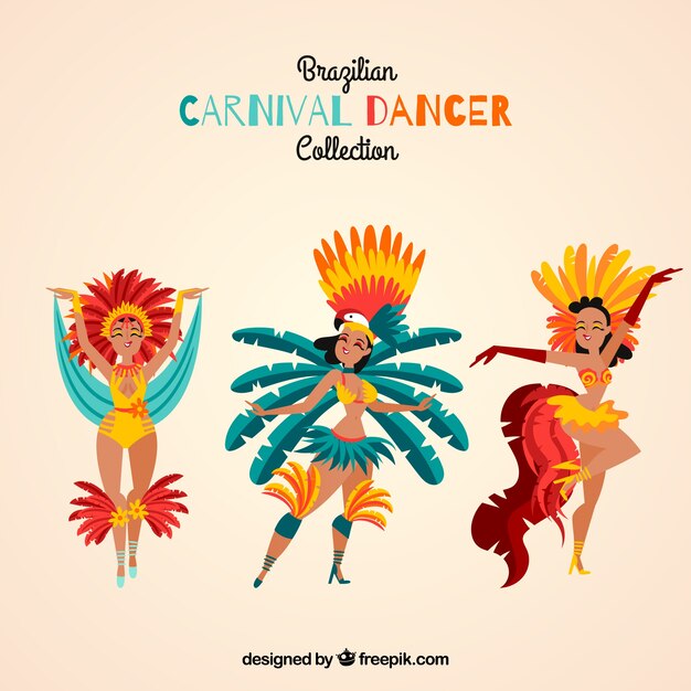 Tres bailarines de carnaval brasileño