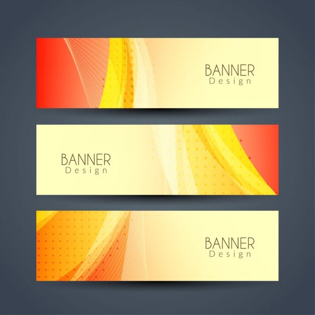 Tres banners amarillos con puntos