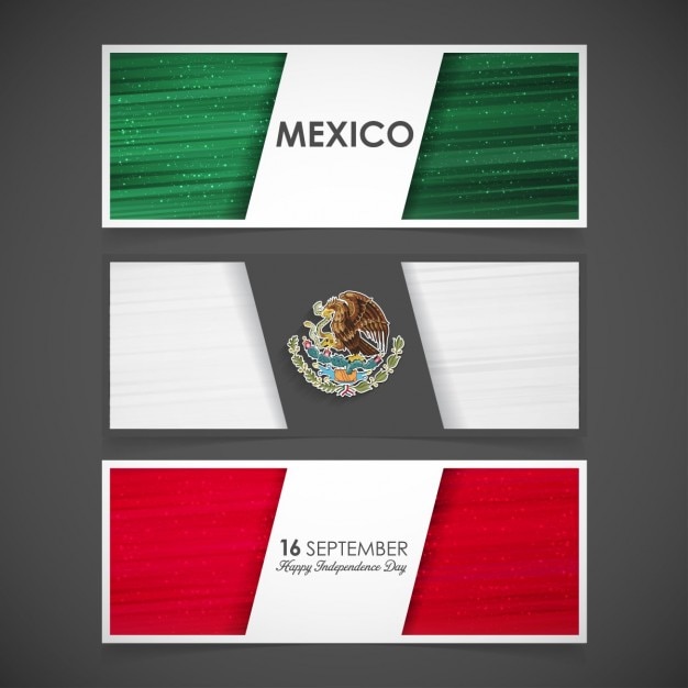 Vector gratuito tres banners con la bandera de méxico para el día de la independencia