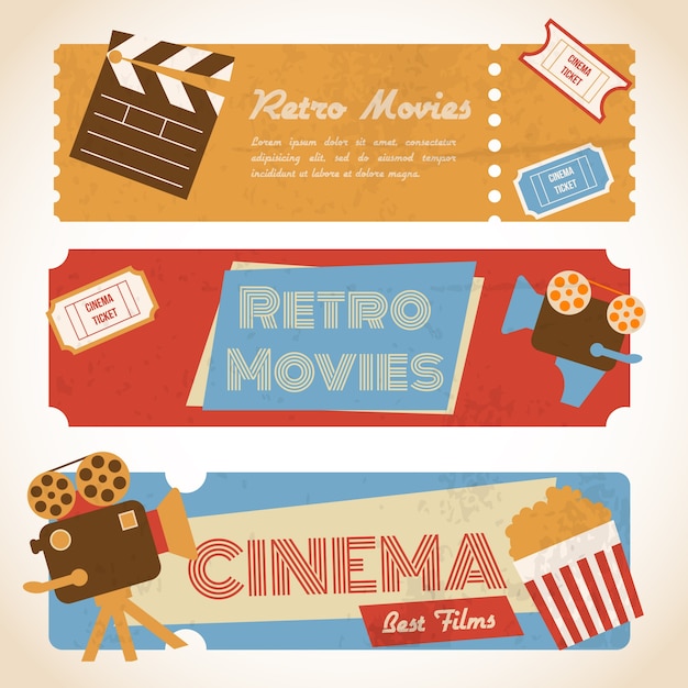 Vector gratuito tres banners de cine retro