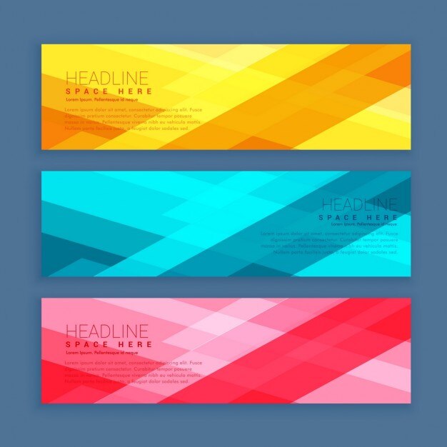 Tres banners con colores brillantes