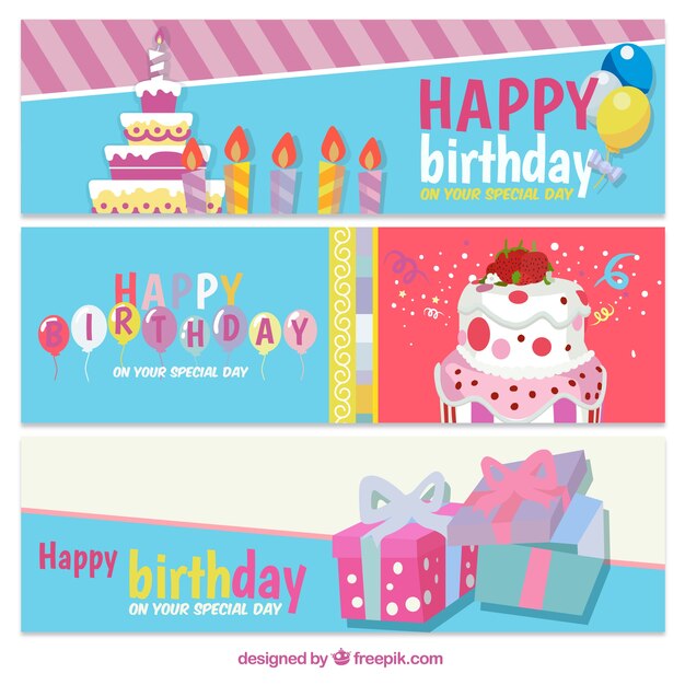 Tres banners de cumpleaños