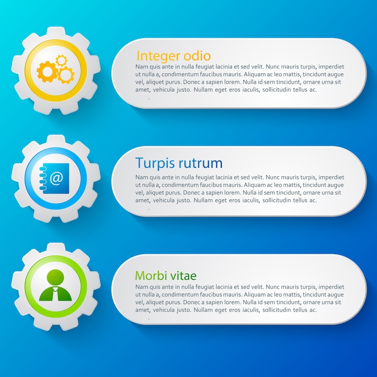 Vector gratuito tres banners de diseño abstracto horizontal e iconos de negocios conjunto plano aislado
