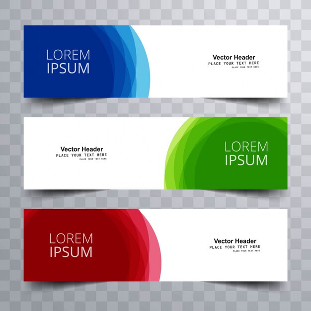 Tres banners con formas circulares en diferentes formas