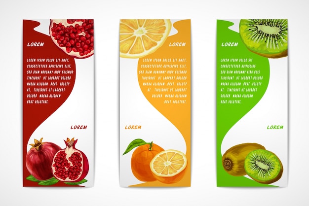 Vector gratuito tres banners con frutas de acuarela