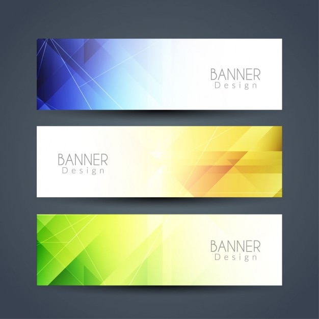 Tres banners geométricos con diferentes colores
