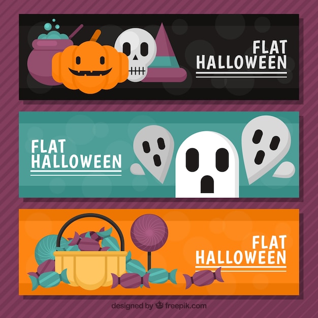 Vector gratuito tres banners para halloween