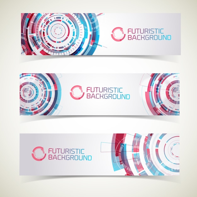 Tres banners horizontales de tecnología moderna futurista.