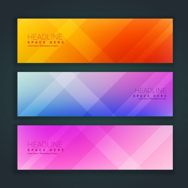 Tres banners con líneas geométricas