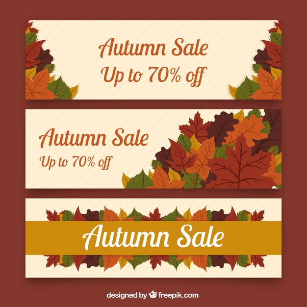 Tres banners de ofertas para otoño, estilo elegante