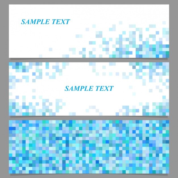 Vector gratuito tres banners con píxeles azules 