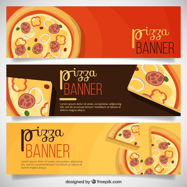 Vector gratuito tres banners de pizzas