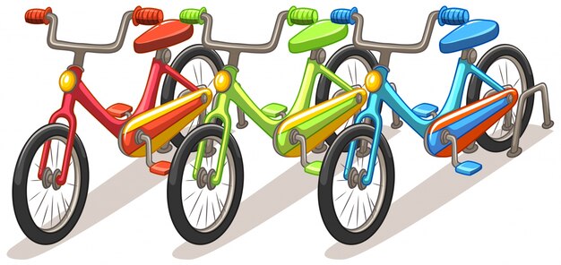 Tres bicicletas en diferentes colores ilustración