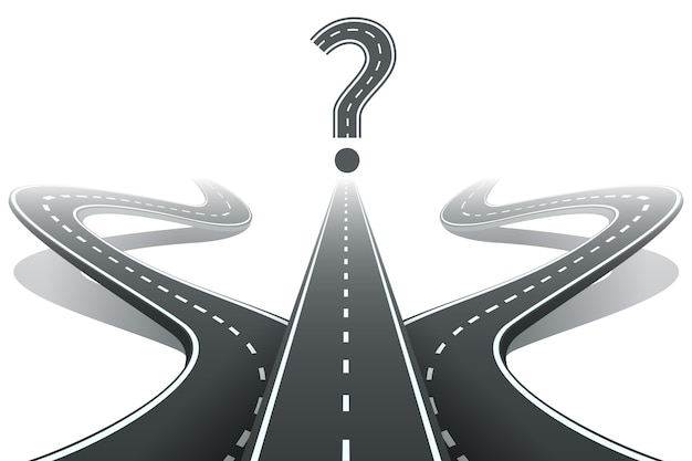Tres caminos y signo de interrogación.