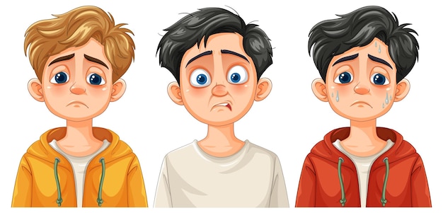 Tres chicos tristes con sudaderas