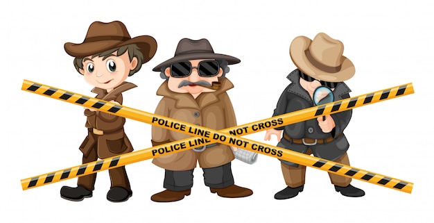 Vector gratuito tres detectives en busca de pistas.