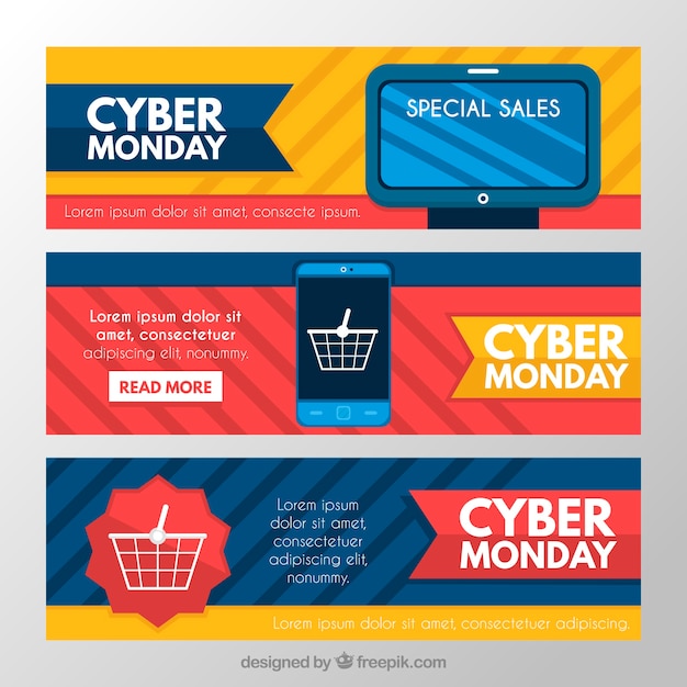 Vector gratuito tres diferentes banners de cyber monday