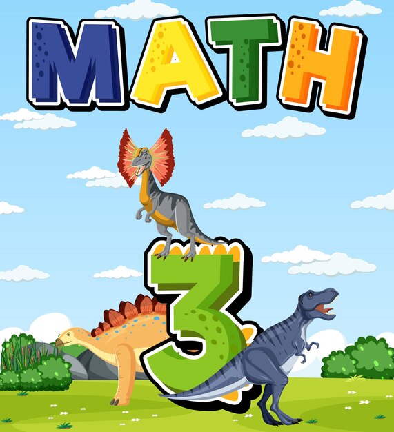Tres dinosaurios con dibujos animados número tres.