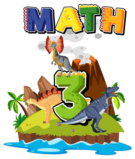 Tres dinosaurios con dibujos animados número tres.